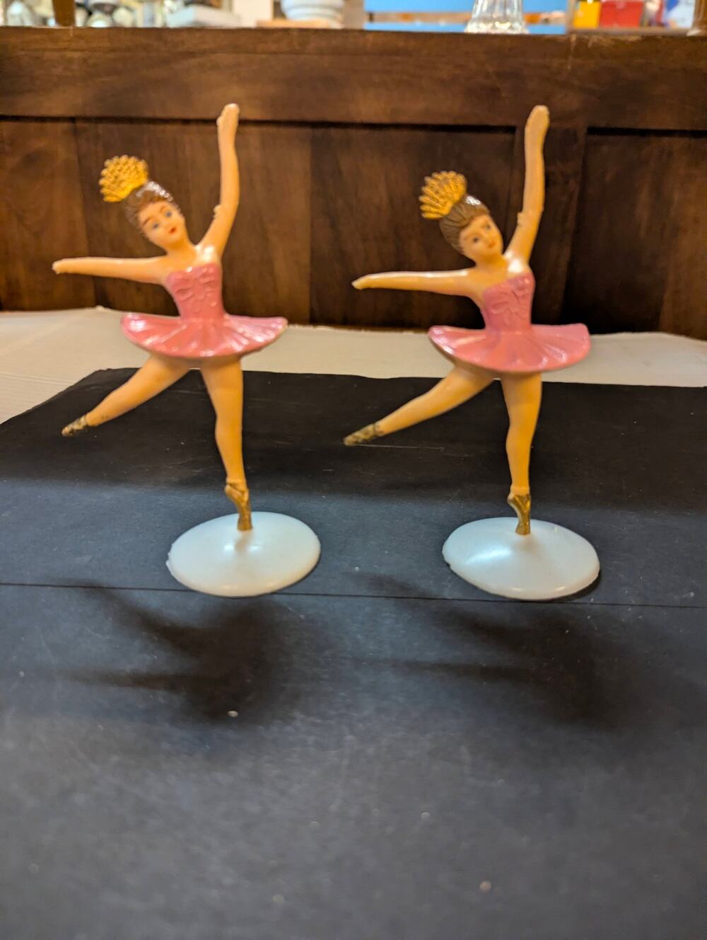 Vintage Pink & Gold Plastic Ballerina Cake Topper Figurines Set of 2
